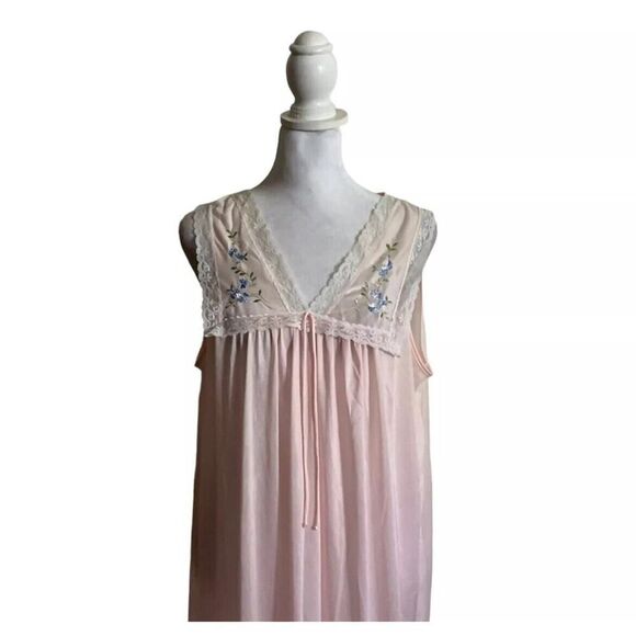 Vintage Victorian Style Light Pink Lace Trim Womens Intimates Slip Night Gown - Picture 2 of 9